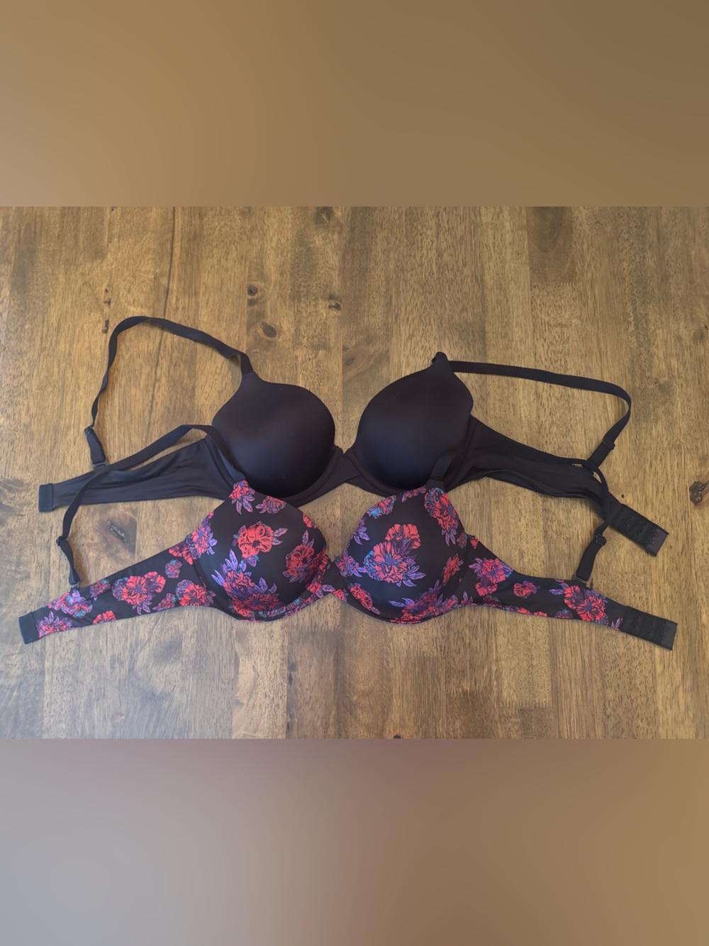 Maidenform One Fab Fit 2.0 Demi T-Shirt Bra Bundle Set of 2 Black Floral 36B